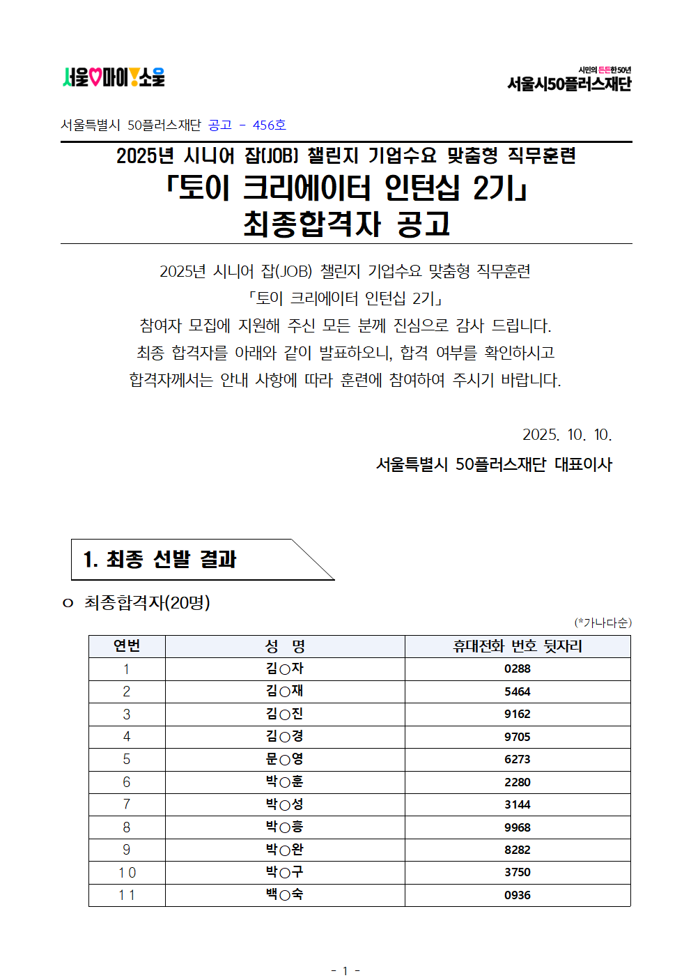 2.+2025년+서울+시니어+잡+챌린지+기업수요+맞춤형+직무훈련+'토이+크리에이터+인턴십+2기'+최종합격자+결과+공고001.png